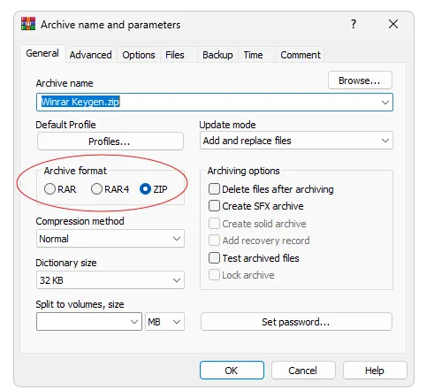 Chọn định dạng File mặc định cho chương trình WinRAR