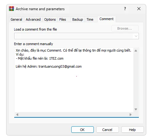 Ví dụ về đặt content trong file nén WinRAR
